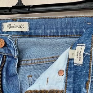 Madewell light-wash skinny, distressed knee & hem